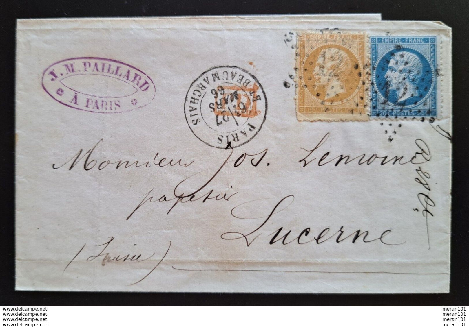 Frankreich 1866, Brief PARIS Sternstempel 12 "PD" Gelaufen Luzern - 1853-1860 Napoleon III