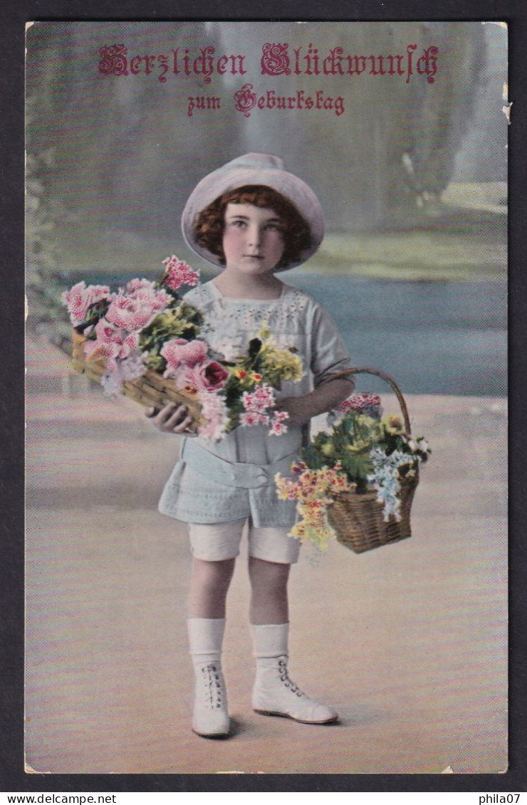 Herzlichen Gluckwunsch Zum Geburtstage - Girl With Flowers / Postcard Circulated, 2 Scan - Geburtstag