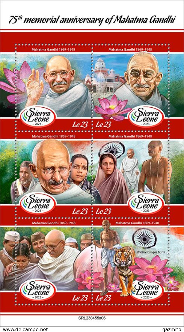 Sierra Leone 2023, Gandhi, Tiger, 6val In BF - Mahatma Gandhi