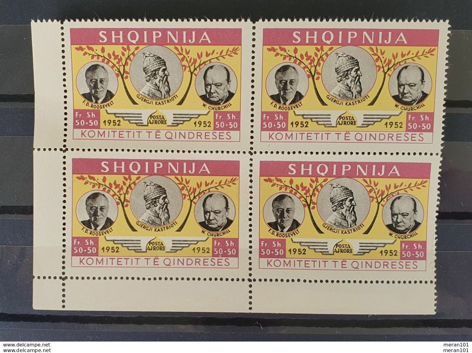 Albanien Privatausgabe Der Partisanen Im Exil Roosevelt Und Chruchill  4er-Block MNH Postfrisch - Albanie