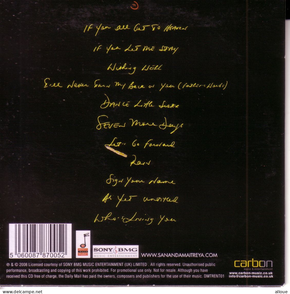 TERENCE TRENT D'ARBY  - CD PROMO DAILY MAIL 2008 - POCHETTE CARTON - Otros - Canción Inglesa