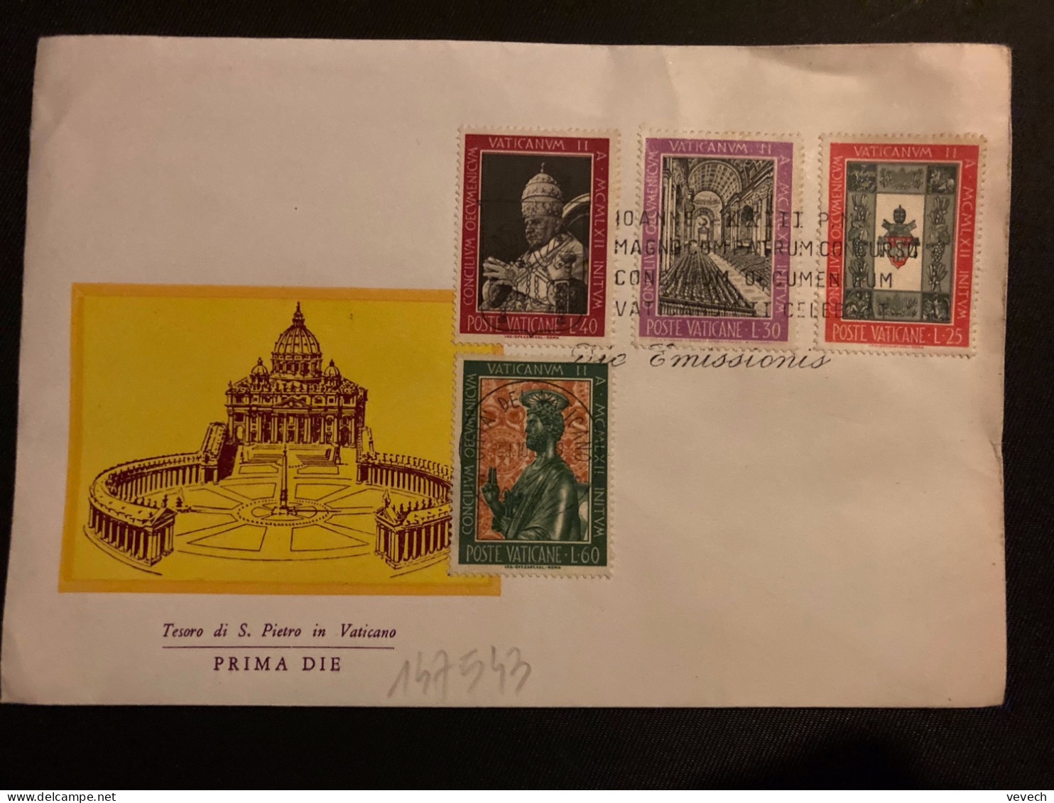 LETTRE TESORO DI S PIETRO IN VATICANO TP L25 + L30 + L40 + L60 OBL.30 10 62 - Storia Postale