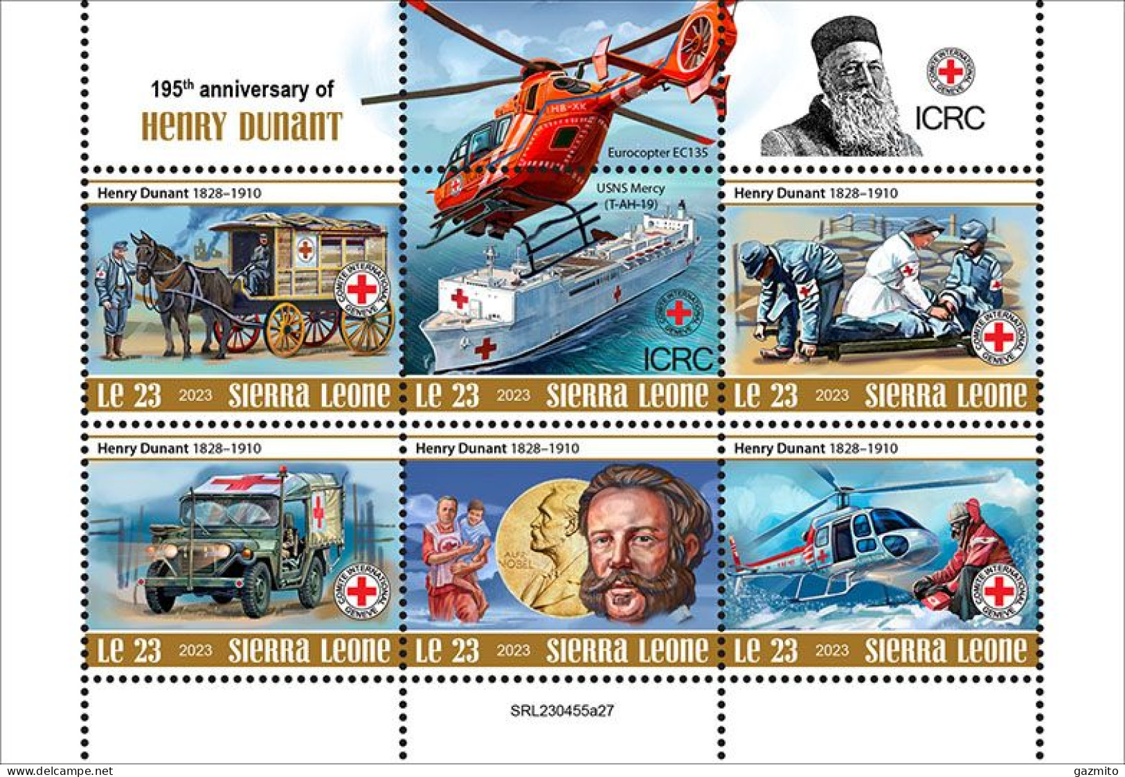 Sierra Leone 2023, Dunant, Car, Helicopter, Carriage, 6val In BF - Henry Dunant