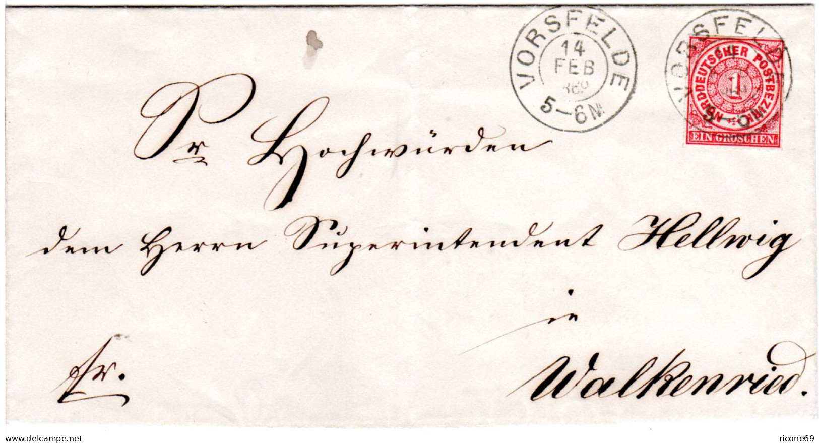 NDP 1869, Nachverwendeter Braunschweig-K2 VORSFELDE Klar Auf Brief M. 1 Gr. - Brunswick