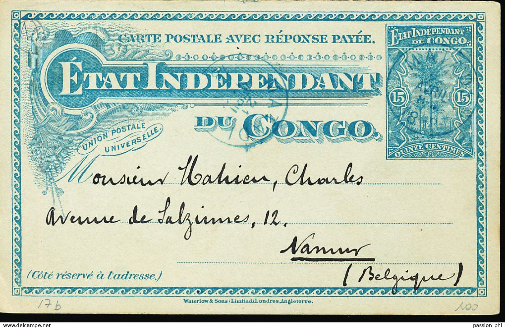 ZAC BELGIAN CONGO SBEP 17 USED ANSWER FROM MATADI 20.04.98 TO NAMUR - Ganzsachen