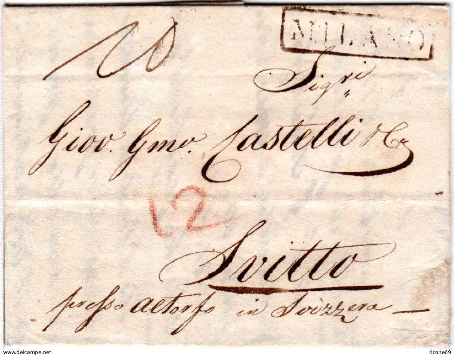 Lombardei 1821, R1 MILANO Auf Porto Brief N. Svitto Schwyz, Schweiz - Non Classés