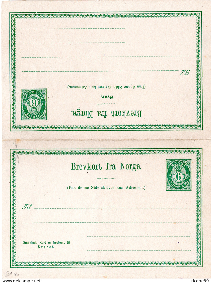 Norwegen, Ungebr. 6+6 öre Doppel-Karte Ganzsache M. Abart In Guter Erhaltung - Lettres & Documents