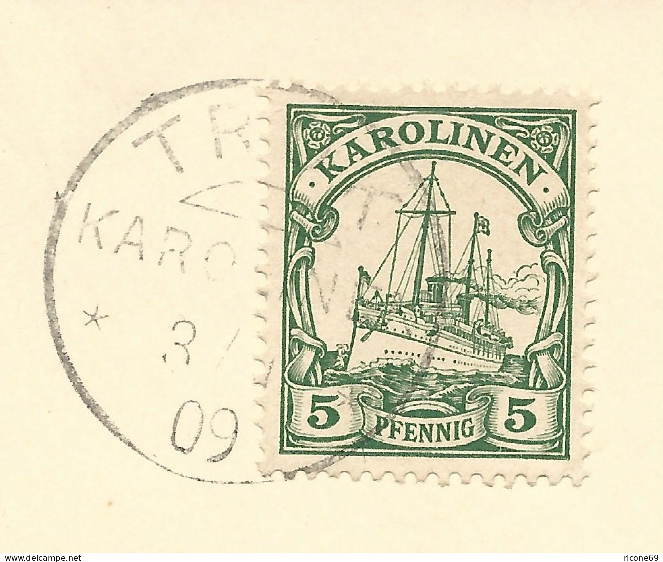 Karolinen 1909, 5 Pf. Auf Briefstück M. Stpl. TRUK - Caroline Islands