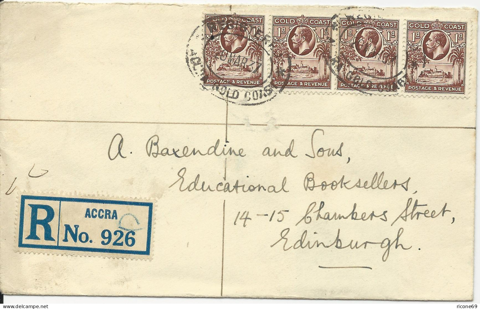 Gold Coast 1937, 4x1d Auf Einschreiben Brief V. Accra N. GB - Autres - Afrique