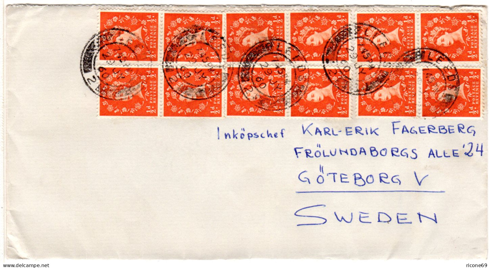 GB 1960, MeF-Massenfrankatur 12x1/2 D Auf Brief V. Leeds N. Schweden. - Sonstige & Ohne Zuordnung