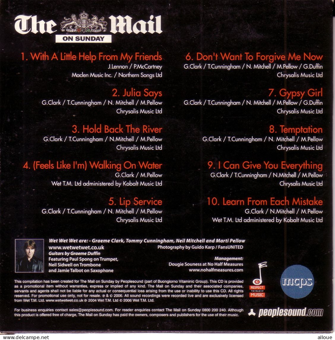 WET WET WET LIVE VOL 2 - CD PROMO MAIL ON SUNDAY - POCHETTE CARTON 10 TITRES LIVE - Autres - Musique Anglaise