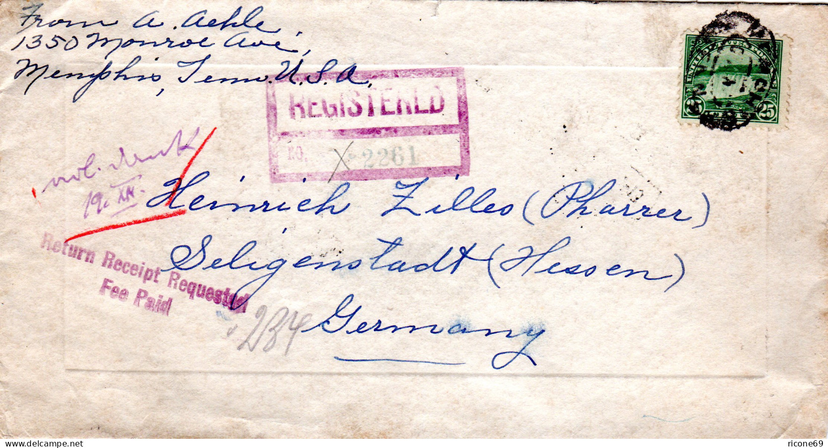 USA 1930, 2 Weihnachten Vignetten Rs. Auf Reko-AR Brief M. 25 C. V. Memphis - Other & Unclassified