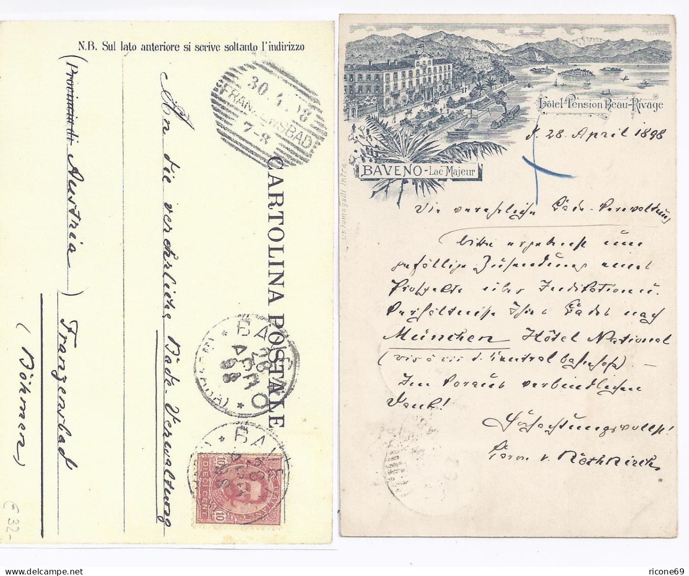 Italien 1898, Baveno Piemont, Hotel Beau-Rivage, Gebr. Sw Vorläufer AK. #229 - Autres & Non Classés