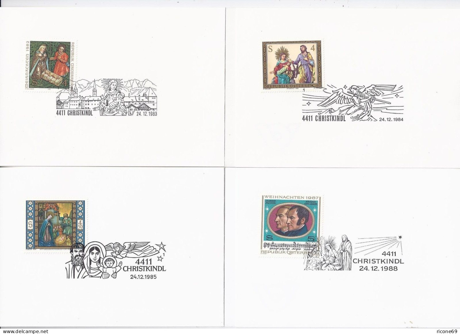 Österreich Christkindl, 24.12. 83/84/85/88, 4 Faltkarten M. SoStpl. #1272 - Cartas & Documentos