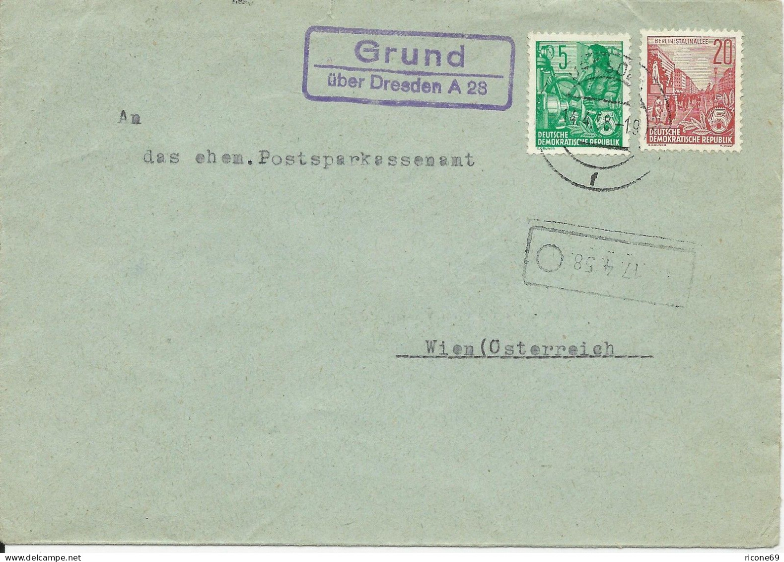 DDR 1958, Landpost Stpl. Grund über Dresden A28 Auf Brief M. 5+20 Pf. #2640 - Briefe U. Dokumente