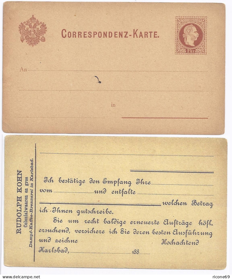 Österreich, Firmenzudruck Kohn Rücks. Auf Ungebr. 2 Kr. Ganzsache Karte. #1057 - Storia Postale