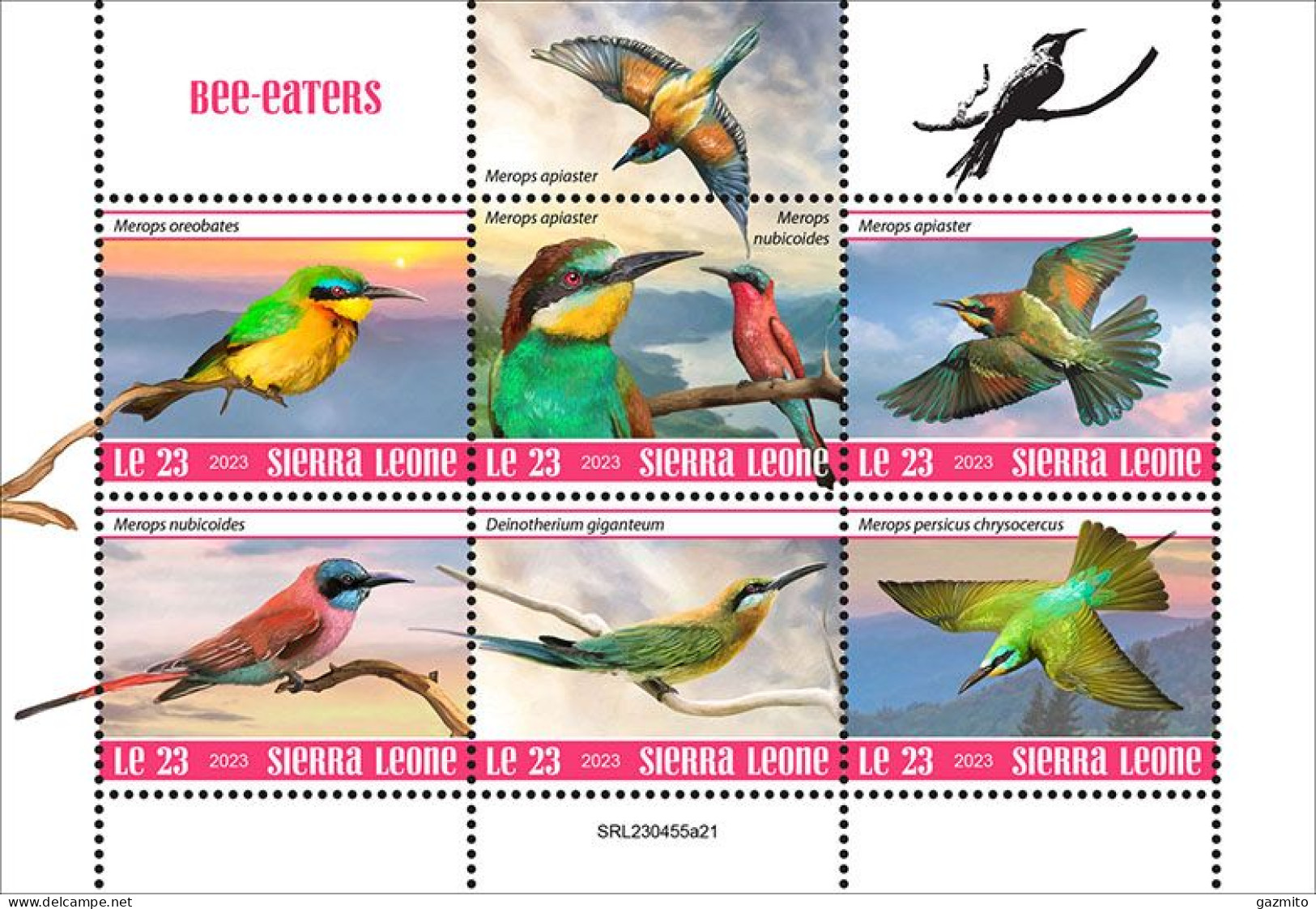 Sierra Leone 2023, Animals, Bee Eaters, 6val In BF - Zangvogels