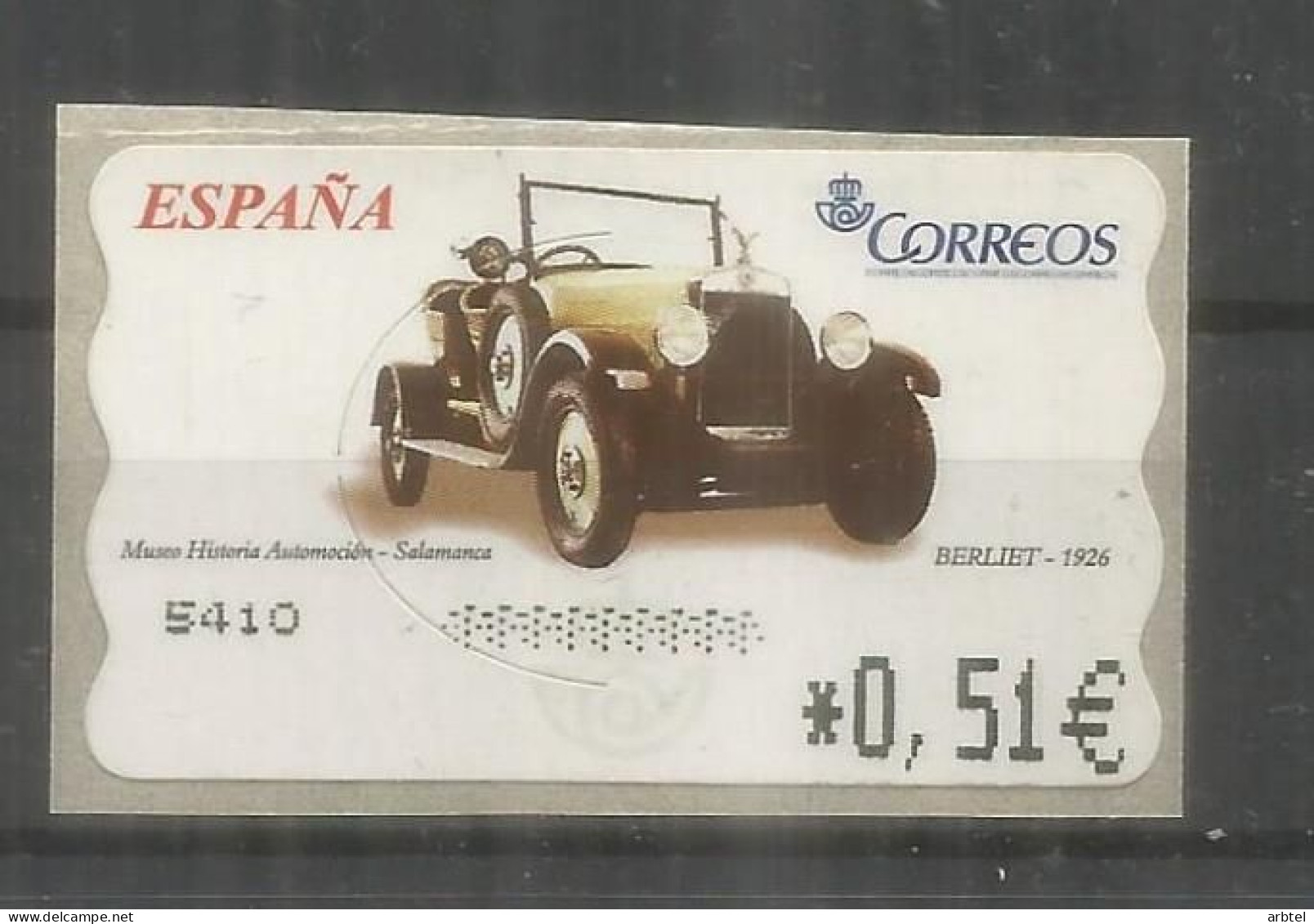 ESPAÑA ATM AUTOMOVIL CAR BERLIET 1926  IMPRESION DE PUNTOS - Voitures