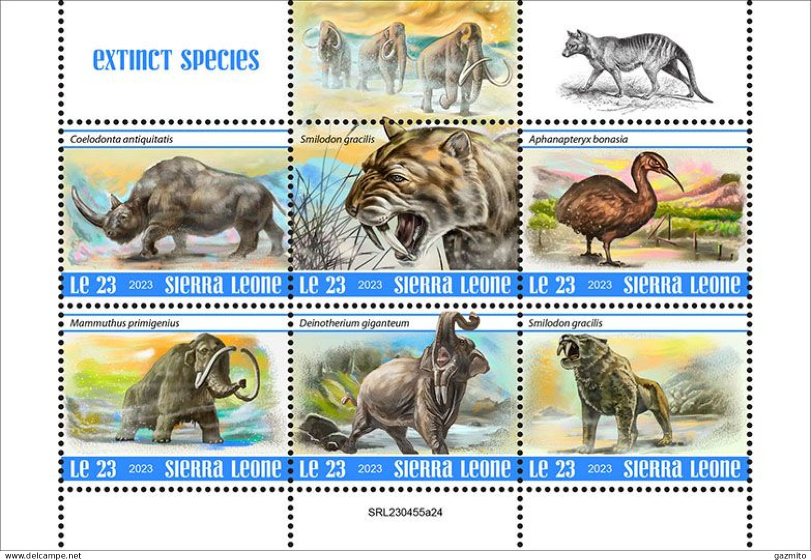 Sierra Leone 2023, Animals, Extincted Animals, Dodo, Rhino, 6val In BF - Prehistorics