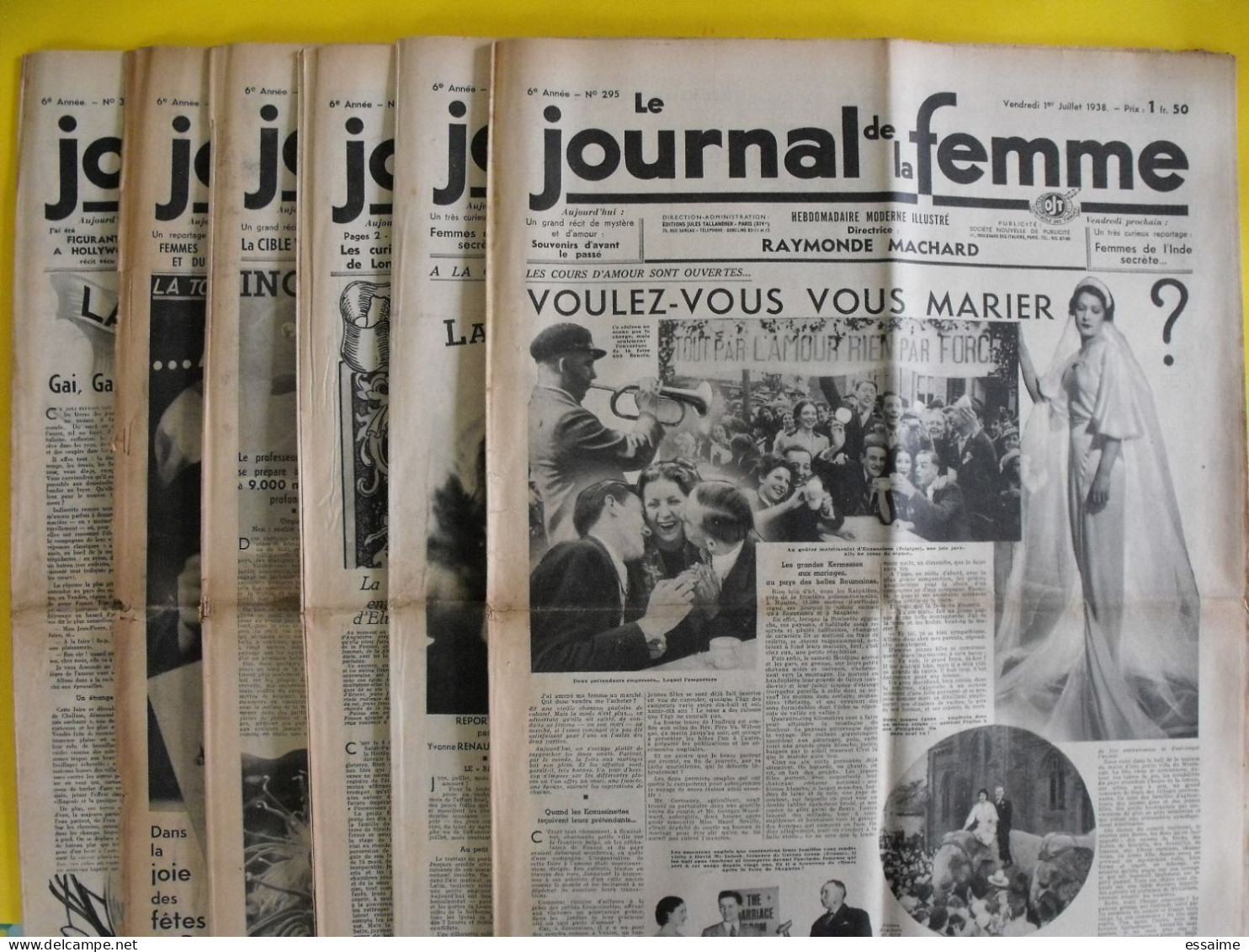 6 N° De Le Journal De La Femme De 1938. Revue Féminine. Scaphandrier Piccard Annam Laos Hollywood - 1900 - 1949