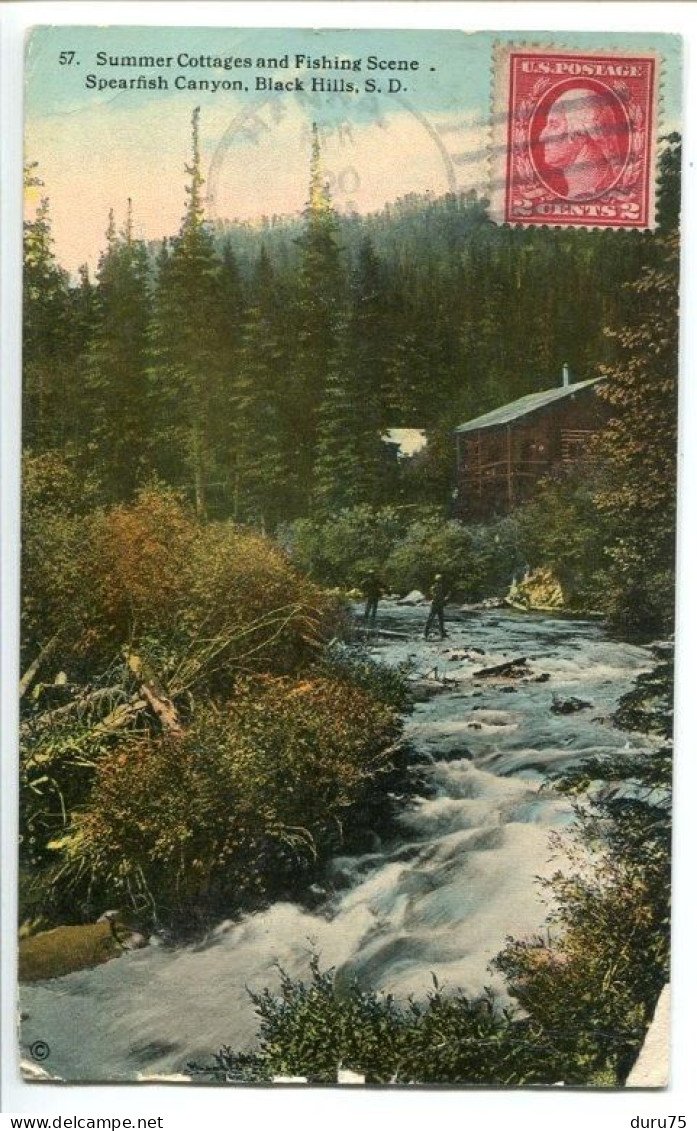 CPA Voyagé 1914 - BLACK HILLS Summer Cottages Ands Fishing Scène Spearfish Canyon ( Pêche à La Ligne ) - Other & Unclassified