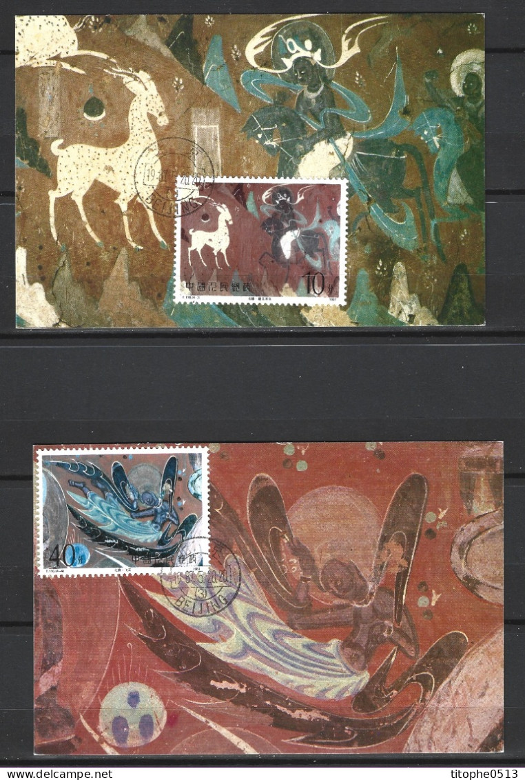 CHINE. N°2828 & 2830 De 1987 Sur 2 Cartes Maximum. Fresques Bouddhiques. - Cartes-maximum