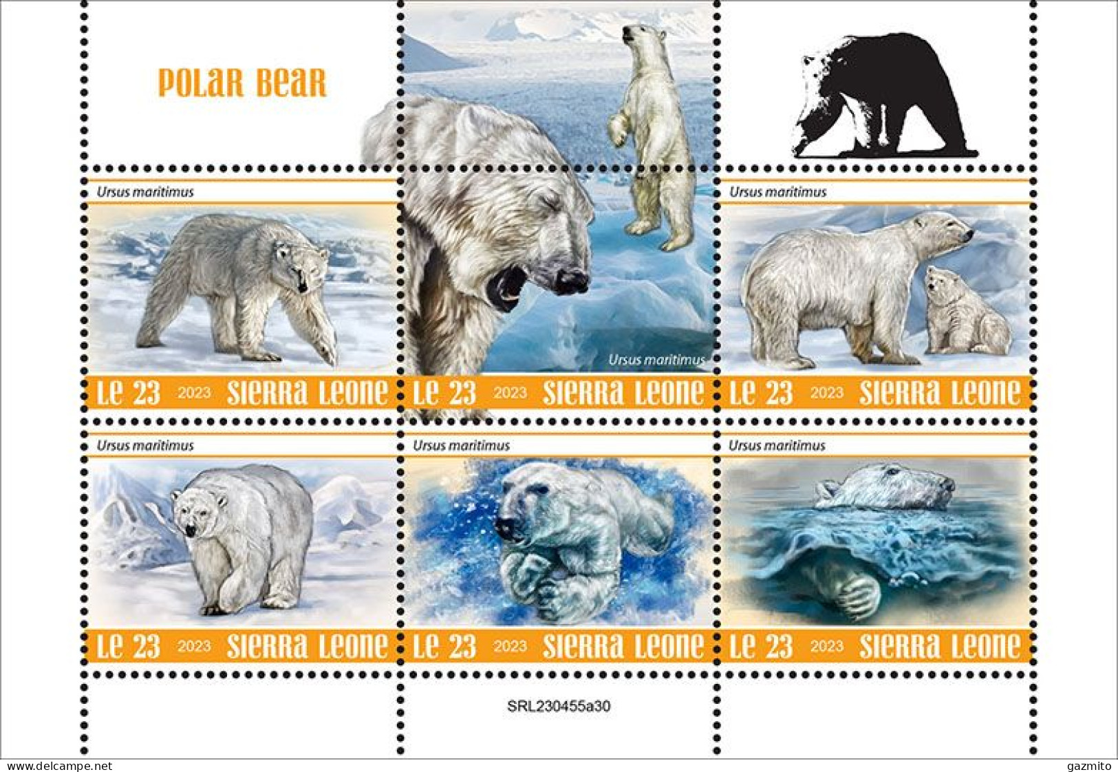 Sierra Leone 2023, Animals, Polar Bears, 6val In BF - Orsi