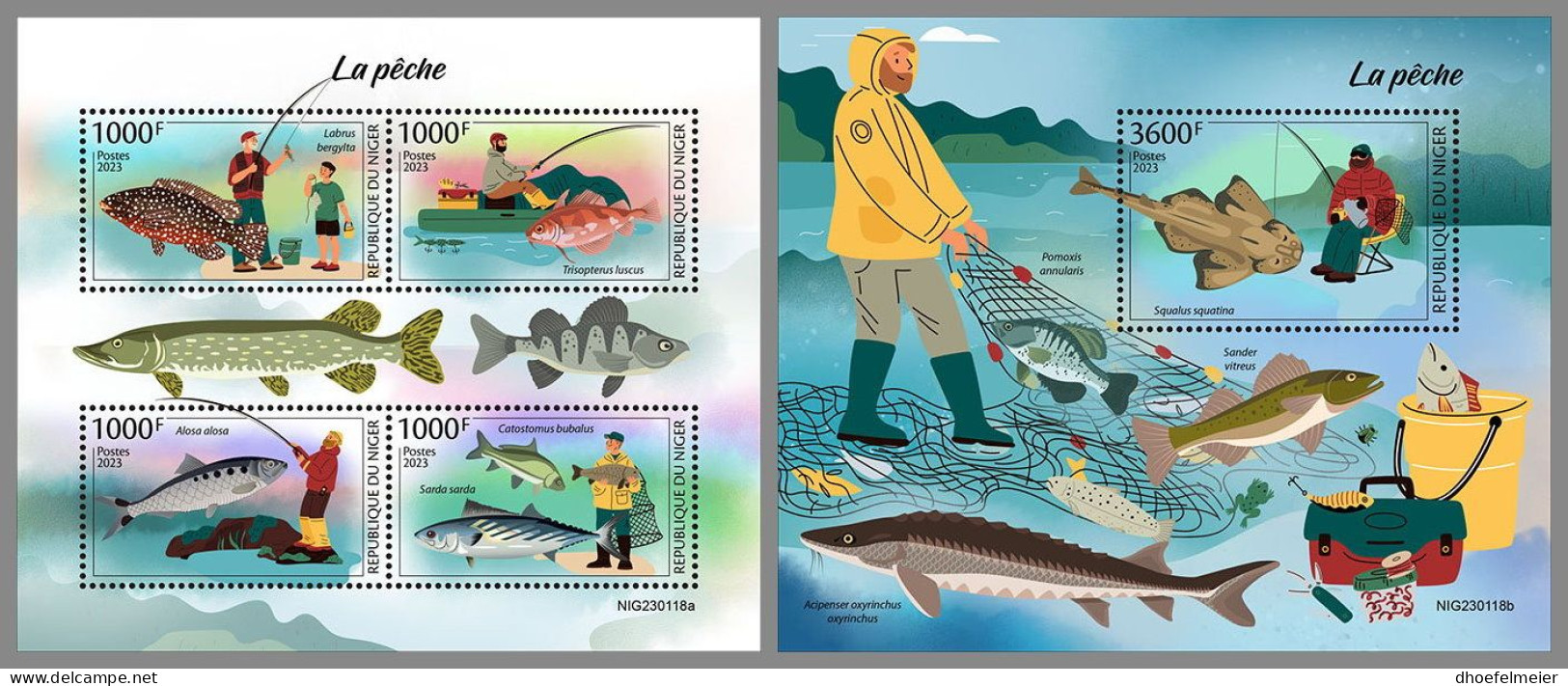 NIGER 2023 MNH Fishing Angeln M/S+S/S – OFFICIAL ISSUE – DHQ2413 - Peces