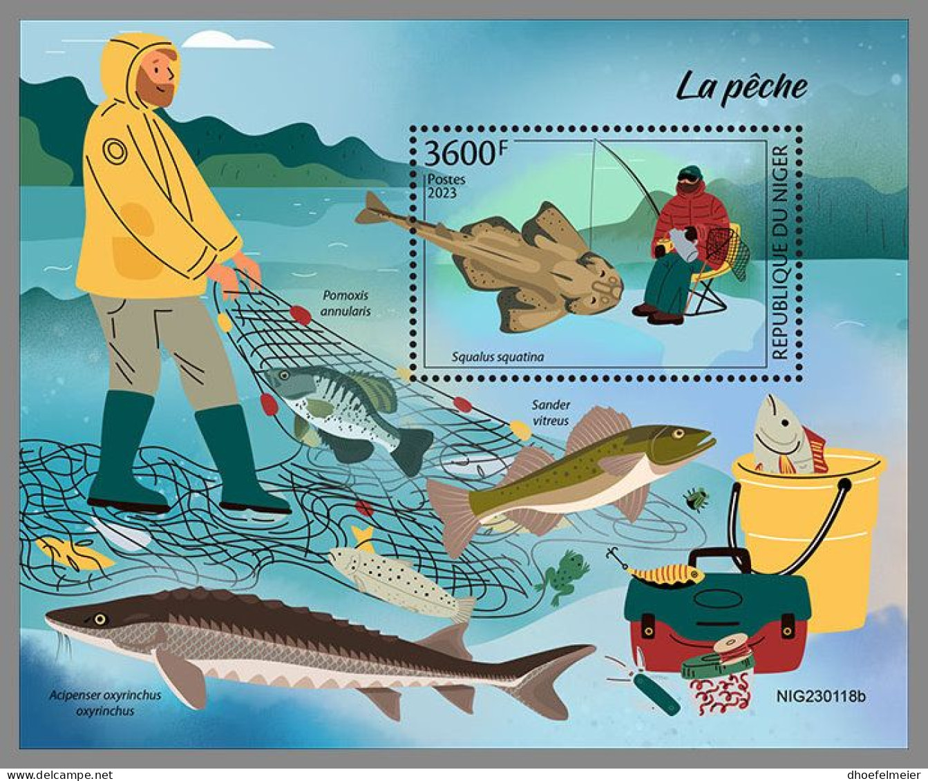 NIGER 2023 MNH Fishing Angeln S/S – OFFICIAL ISSUE – DHQ2413 - Peces