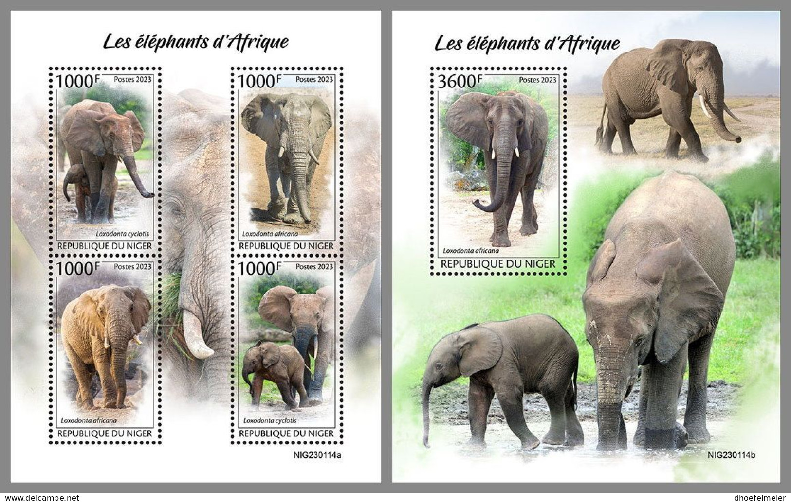 NIGER 2023 MNH Elephants Elefanten M/S+S/S – OFFICIAL ISSUE – DHQ2413 - Elefantes
