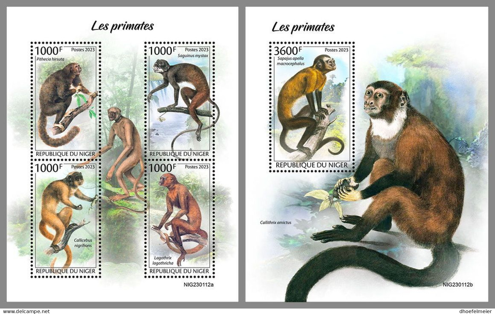 NIGER 2023 MNH Primaten Monkeys Affen M/S+S/S – OFFICIAL ISSUE – DHQ2413 - Scimmie