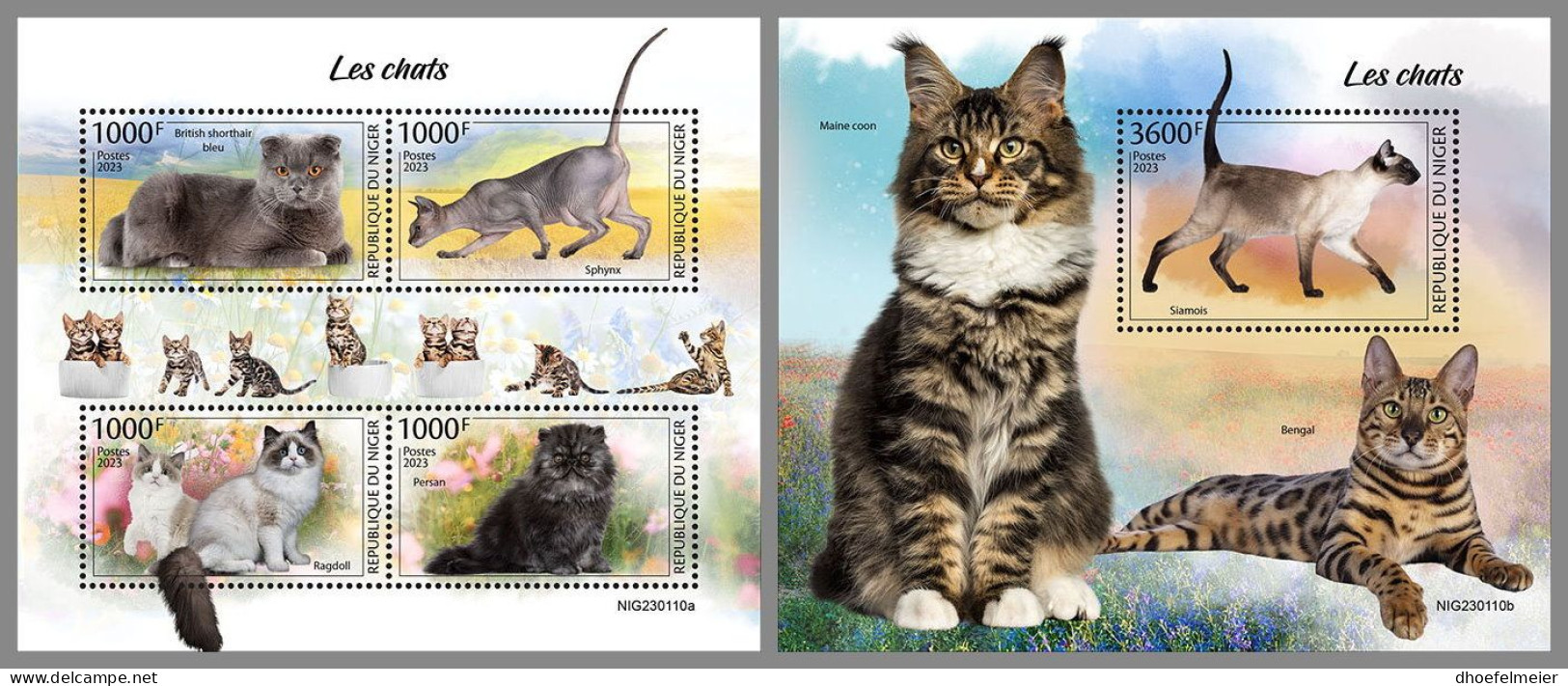 NIGER 2023 MNH Cats Katzen M/S+S/S – OFFICIAL ISSUE – DHQ2413 - Chats Domestiques