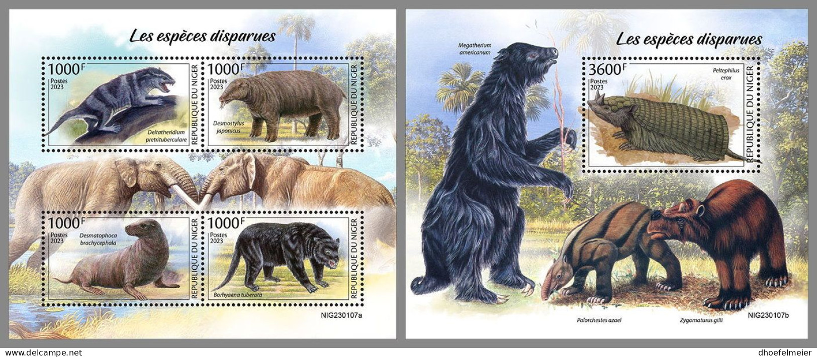 NIGER 2023 MNH Extinct Species Ausgestorbene Tiere M/S+S/S – OFFICIAL ISSUE – DHQ2413 - Prehistorics