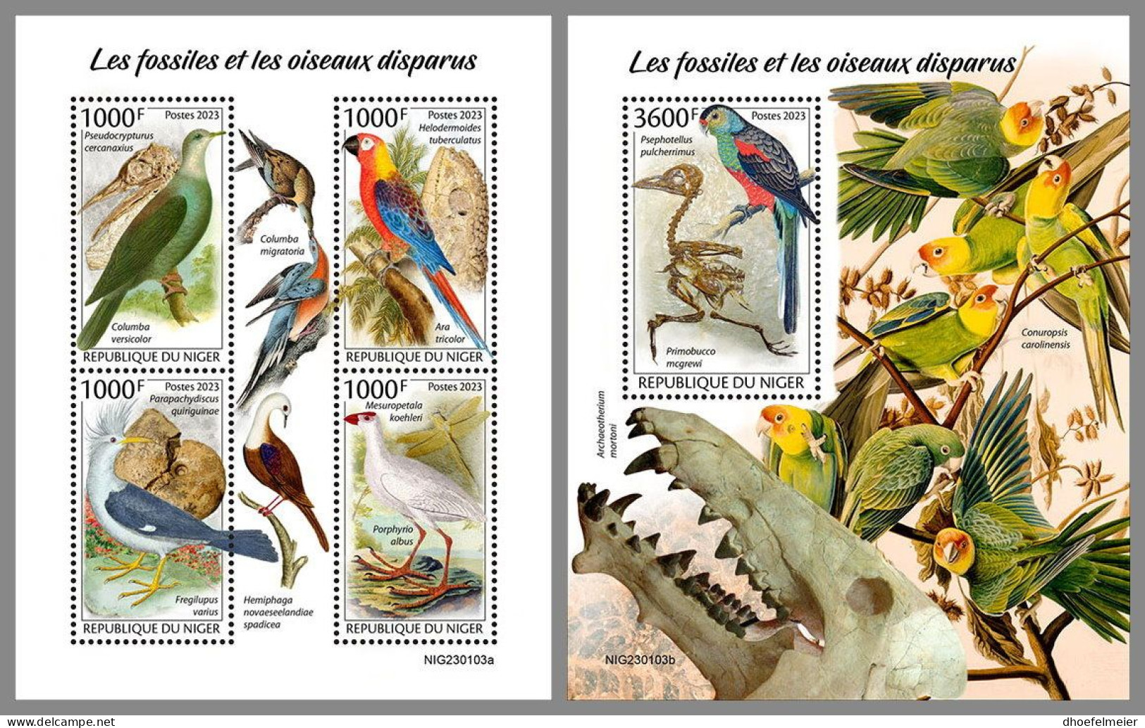 NIGER 2023 MNH Extinct Birds Fossils Ausgestorbene Vögel M/S+S/S – OFFICIAL ISSUE – DHQ2413 - Préhistoriques