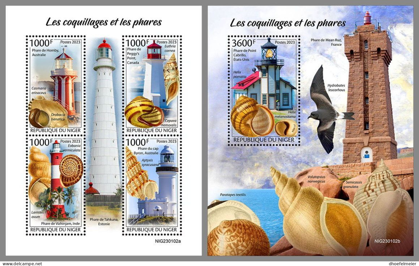 NIGER 2023 MNH Shells Muscheln Lighthouses Leuchttürme M/S+S/S – OFFICIAL ISSUE – DHQ2413 - Coquillages