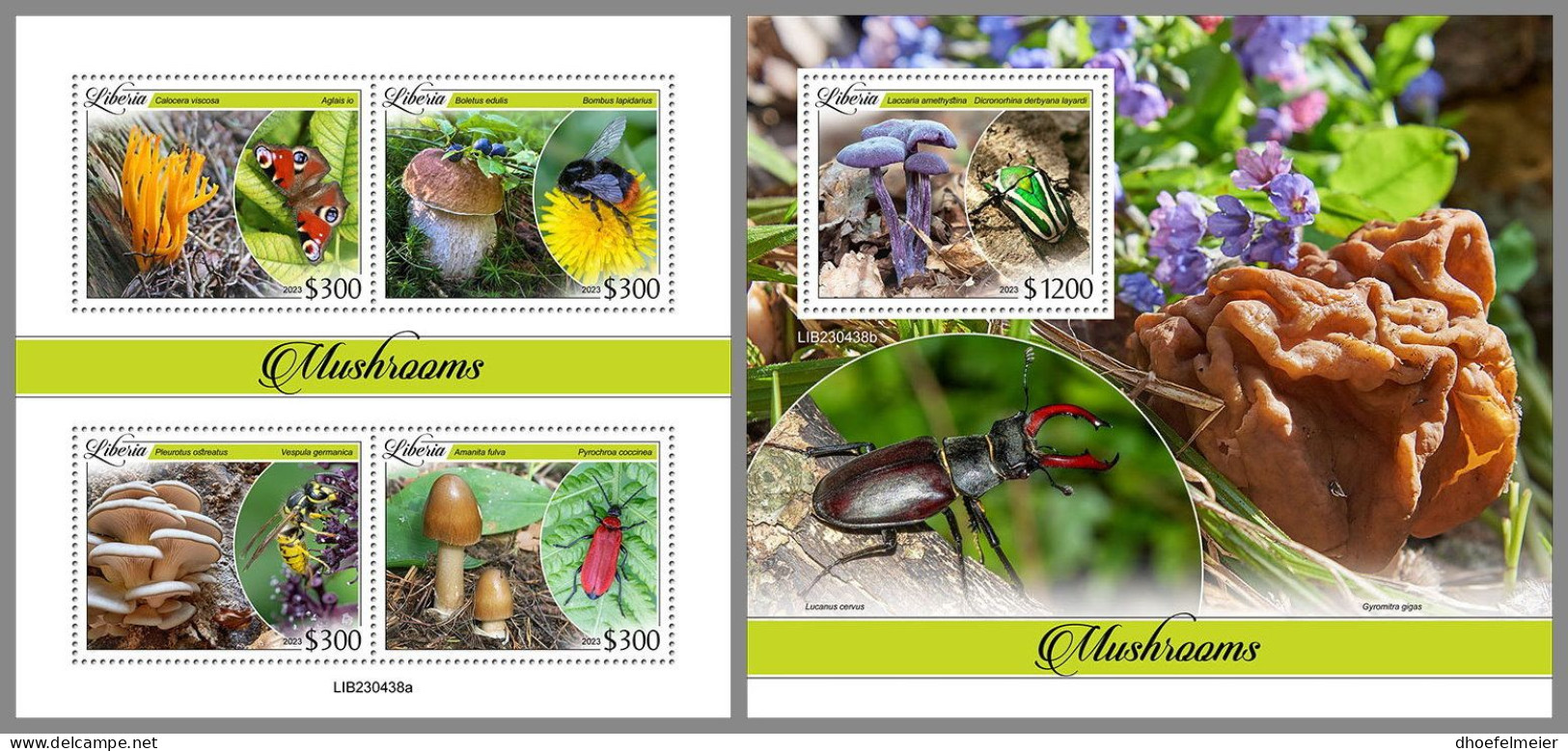 LIBERIA 2023 MNH Mushrooms Pilze M/S+S/S – OFFICIAL ISSUE – DHQ2413 - Mushrooms