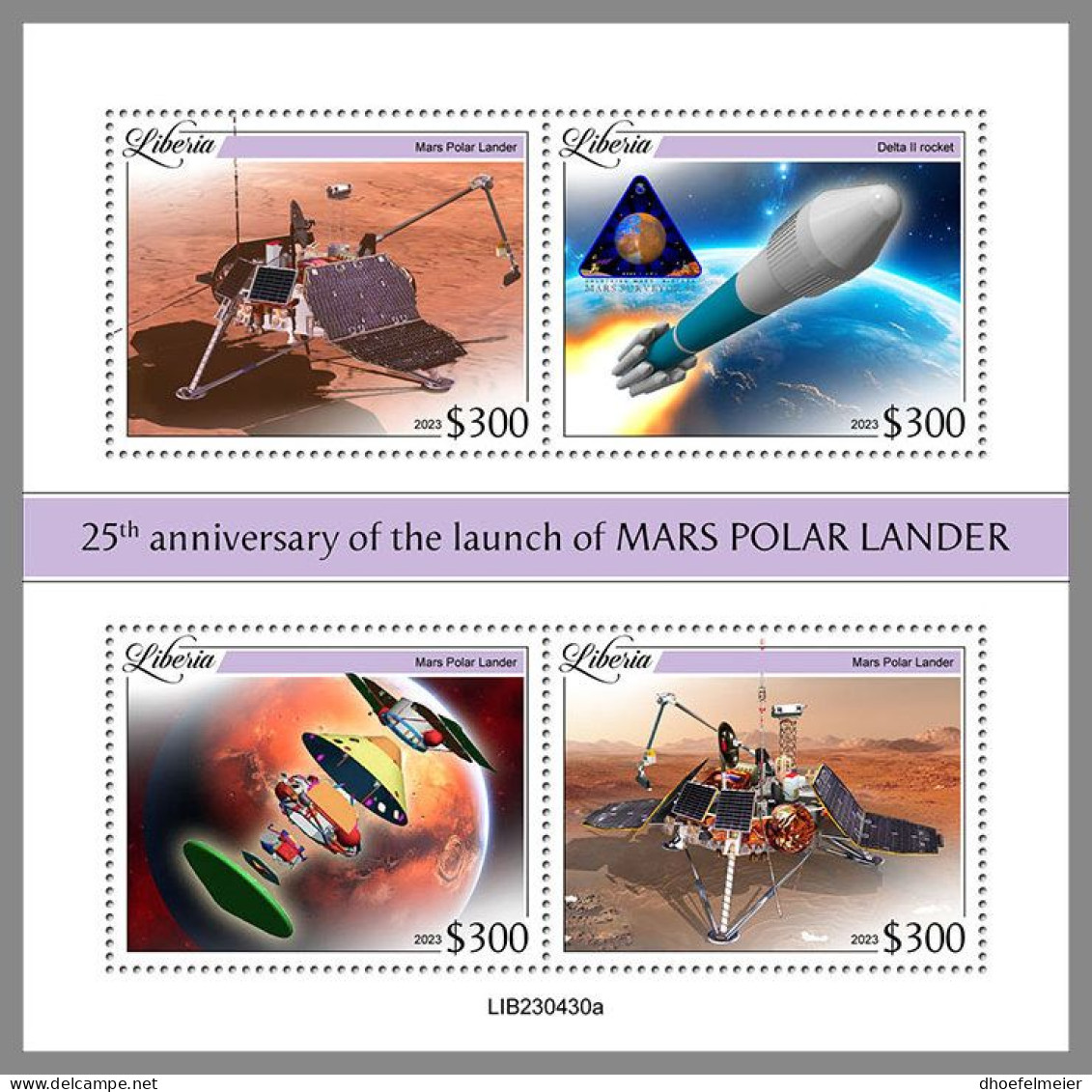 LIBERIA 2023 MNH Mars Polar Lander Space Raumfahrt M/S – OFFICIAL ISSUE – DHQ2413 - Africa