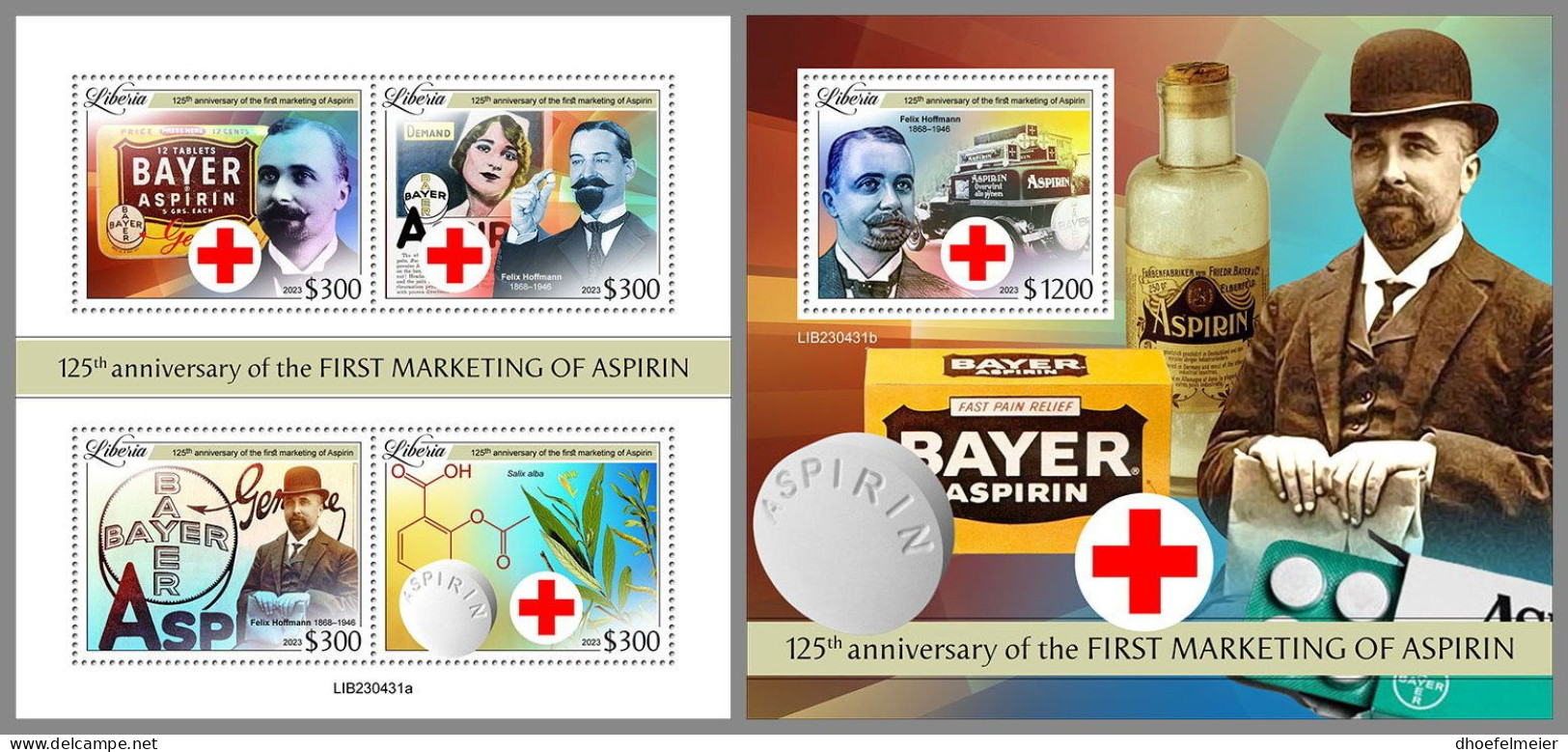 LIBERIA 2023 MNH Aspirin Red Cross Rotes Kreuz M/S+S/S – OFFICIAL ISSUE – DHQ2413 - Medizin