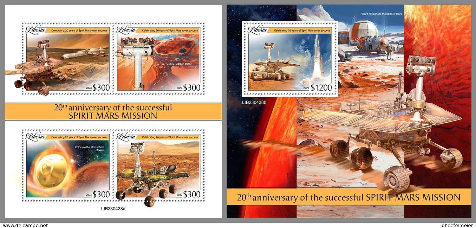 LIBERIA 2023 MNH NASA Spirit Rover Raumfahrt M/S+S/S – OFFICIAL ISSUE – DHQ2413 - Afrique