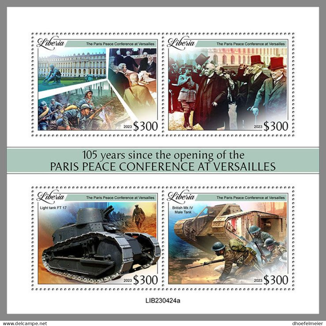 LIBERIA 2023 MNH WWI Peace Conference Of Versailles M/S – OFFICIAL ISSUE – DHQ2413 - WO1