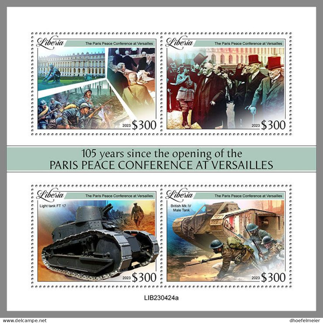 LIBERIA 2023 MNH WWI Peace Conference Of Versailles M/S – OFFICIAL ISSUE – DHQ2413 - 1. Weltkrieg