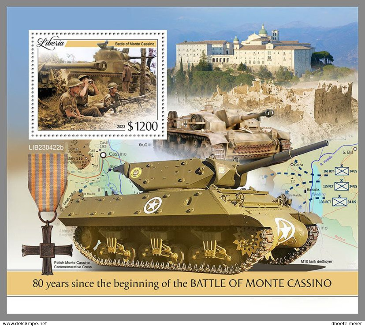 LIBERIA 2023 MNH WWII Battle Of Monte Cassino S/S – OFFICIAL ISSUE – DHQ2413 - Guerre Mondiale (Seconde)