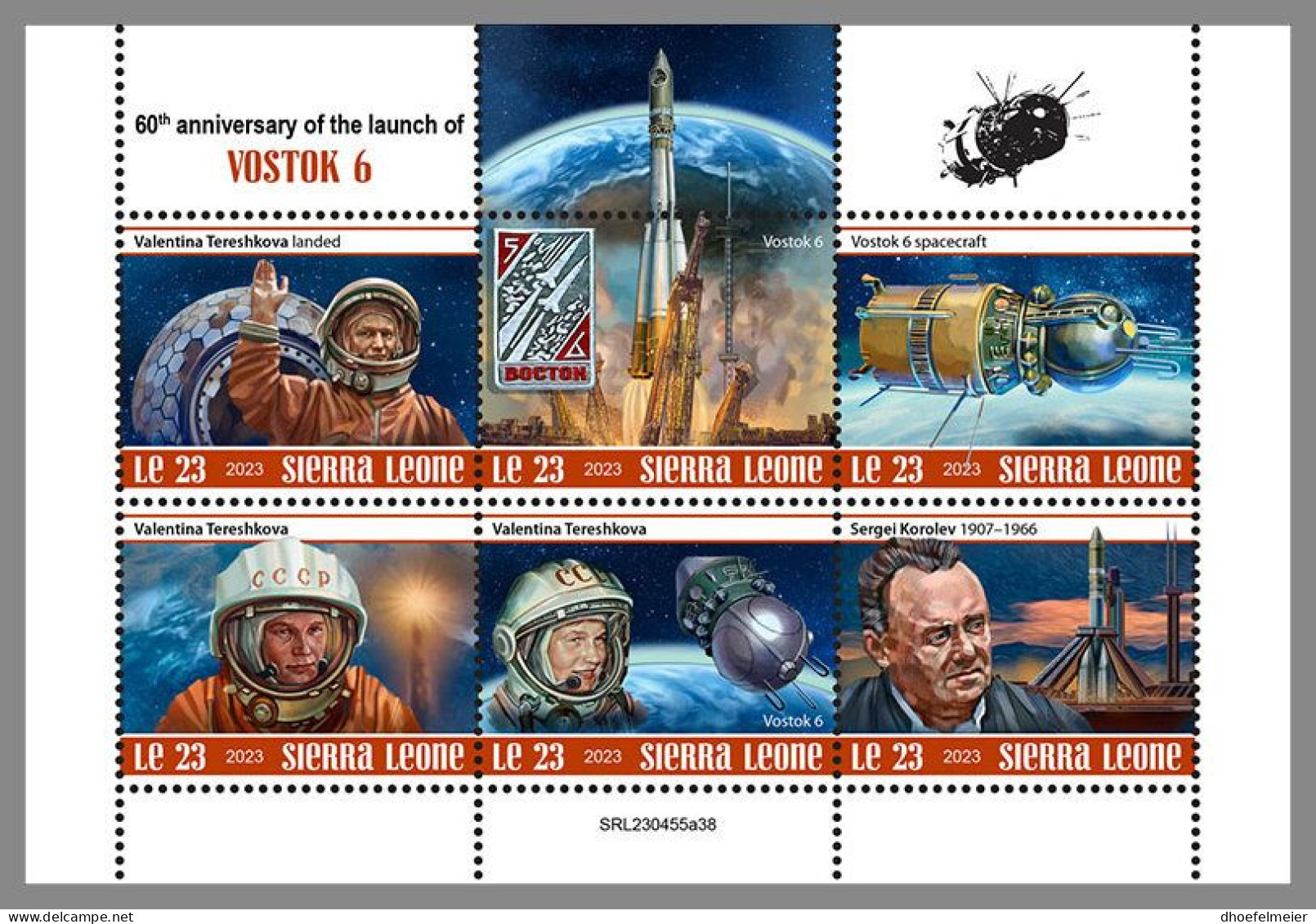 SIERRA LEONE 2023 MNH Vostok 6 Space Raumfahrt M/S – OFFICIAL ISSUE – DHQ2413 - Afrika