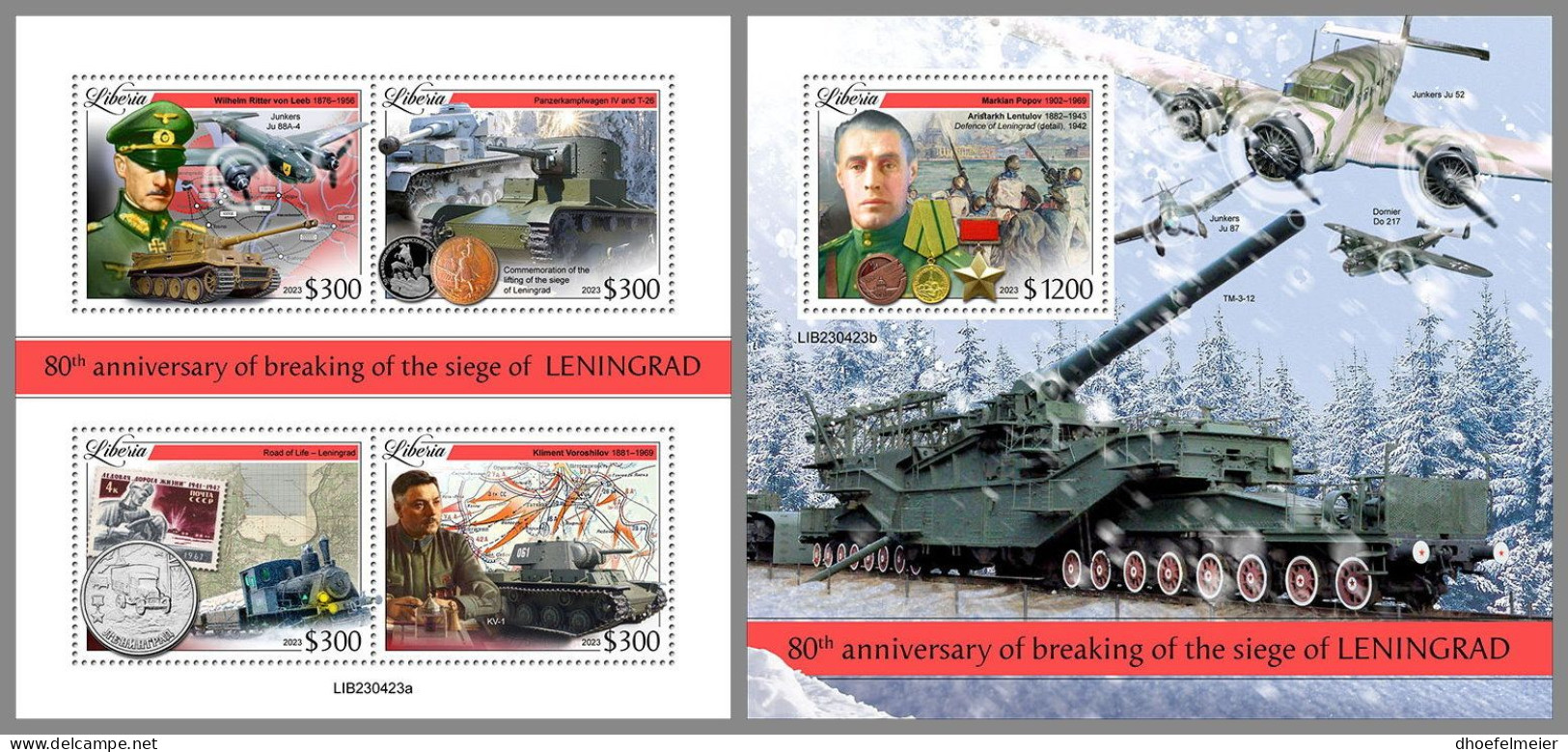 LIBERIA 2023 MNH WWII Siege Of Leningrad M/S+S/S – OFFICIAL ISSUE – DHQ2413 - WW2 (II Guerra Mundial)