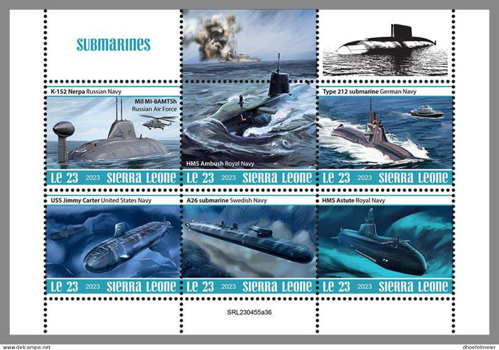 SIERRA LEONE 2023 MNH Submarines U-Boote M/S – OFFICIAL ISSUE – DHQ2413 - U-Boote
