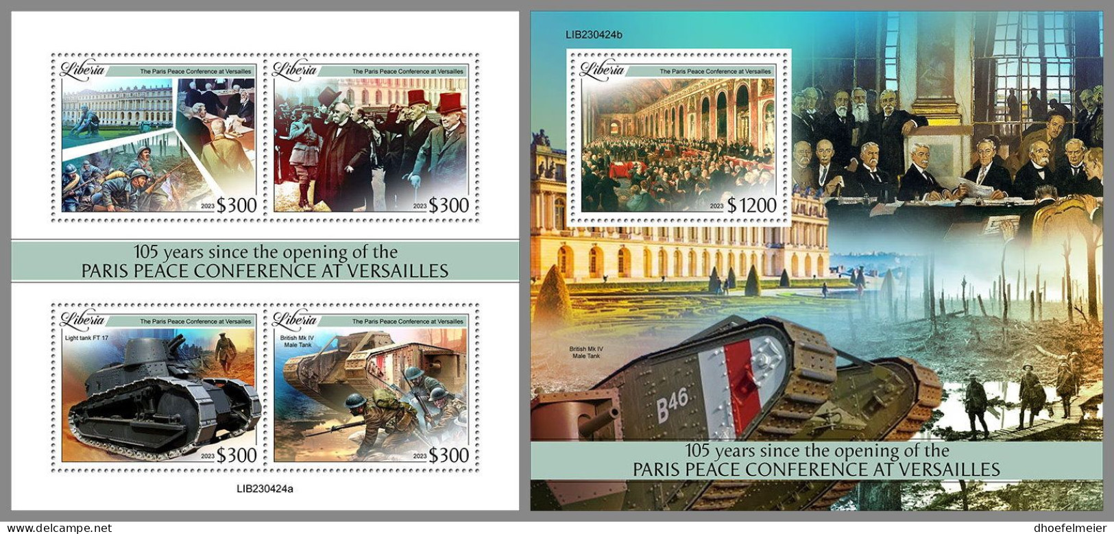 LIBERIA 2023 MNH WWI Peace Conference Of Versailles M/S+S/S – OFFICIAL ISSUE – DHQ2413 - Prima Guerra Mondiale