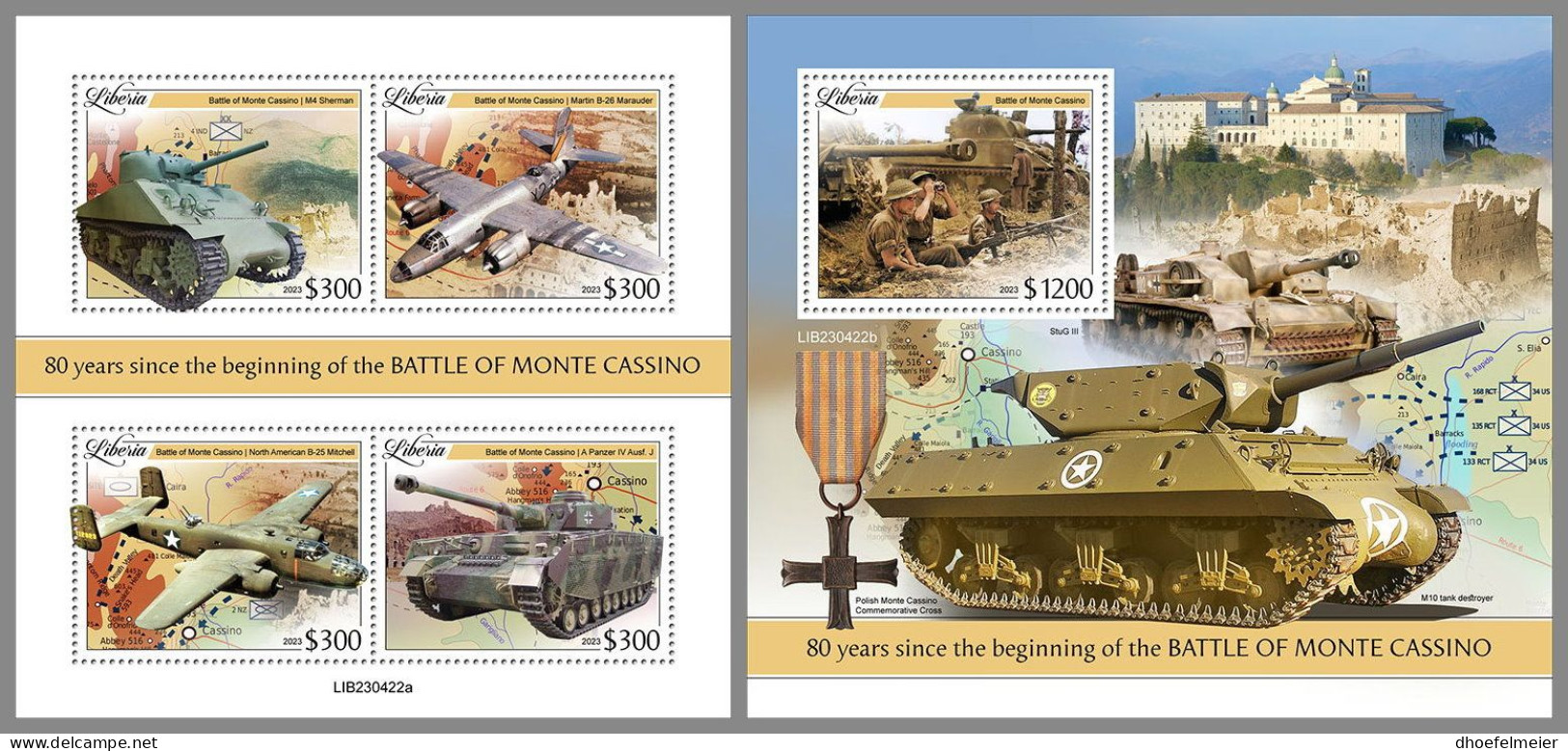 LIBERIA 2023 MNH WWII Battle Of Monte Cassino M/S+S/S – OFFICIAL ISSUE – DHQ2413 - 2. Weltkrieg