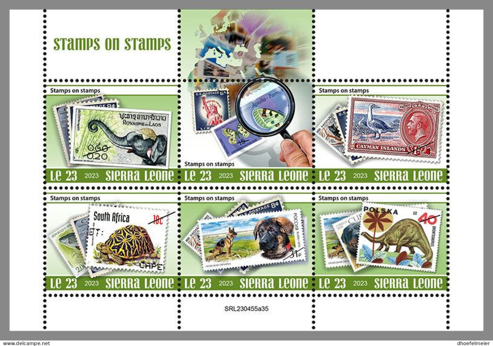SIERRA LEONE 2023 MNH Stamps On Stamps Elephant Dinosaurier Schildkröte M/S – OFFICIAL ISSUE – DHQ2413 - Briefmarken Auf Briefmarken