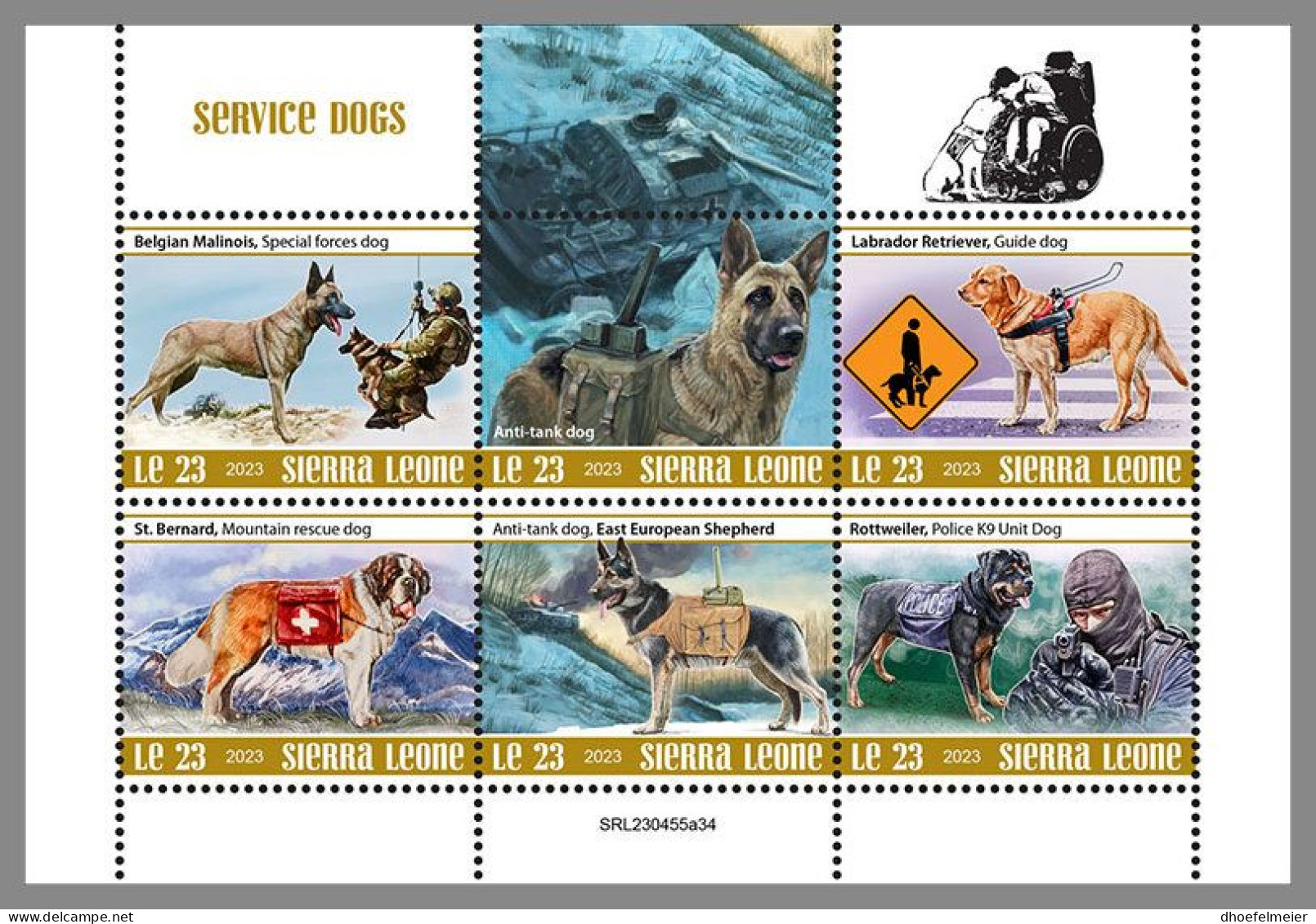 SIERRA LEONE 2023 MNH Service Dogs Assitenzhunde Red Cross Rotes Kreuz M/S – OFFICIAL ISSUE – DHQ2413 - Honden