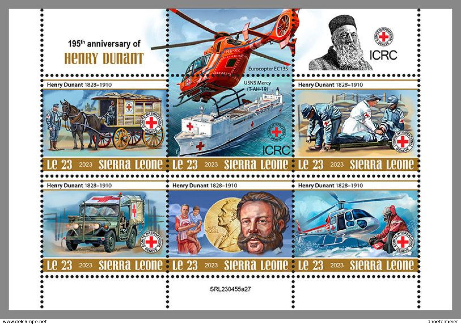 SIERRA LEONE 2023 MNH Henry Dunant Red Cross Rotes Kreuz Helicopter M/S – OFFICIAL ISSUE – DHQ2413 - Red Cross